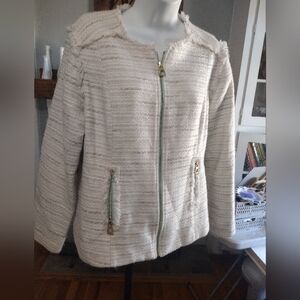 STS Sail To Sable Cream Tweed Zip Front Waist Jacket